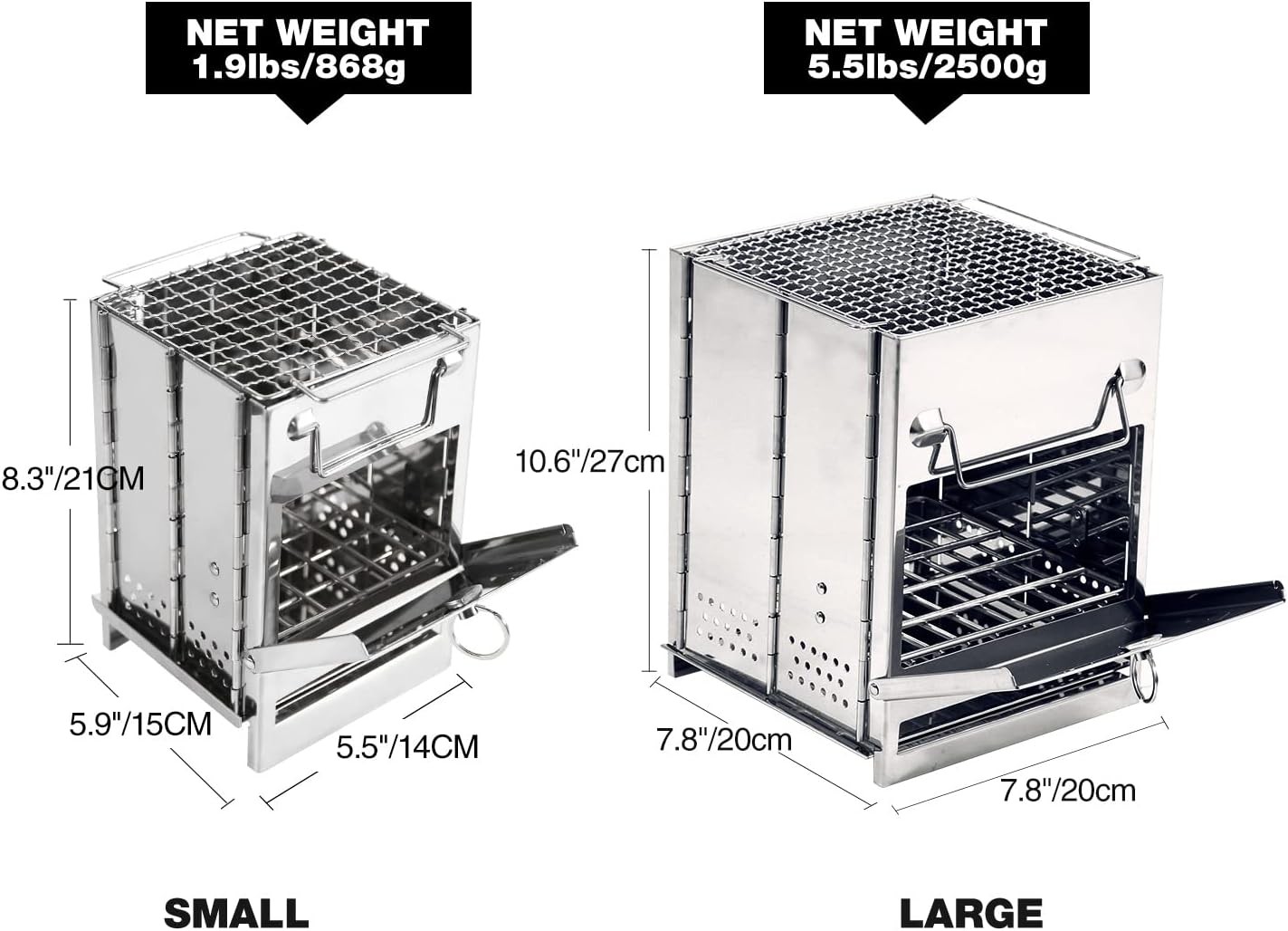 Wood Burning Folding Camp Stove BBQ Stainless Steel Portable Camping Hiking