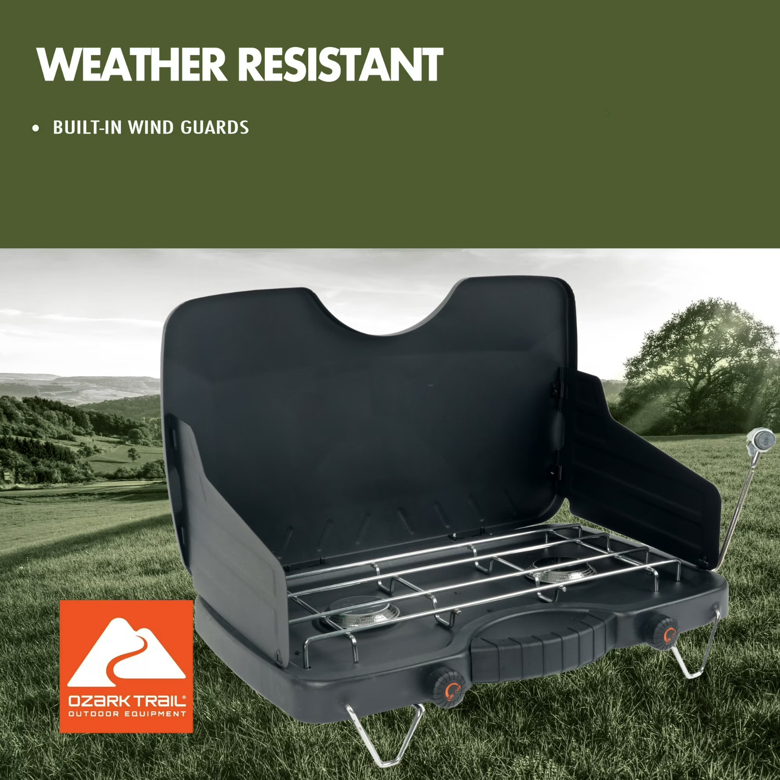 Ozark Trail 2-Burner Propane Gas Camping Stove, Black, Ship from USA