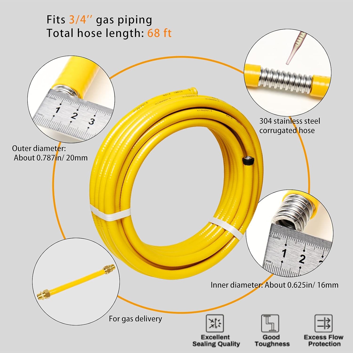 70ft 3/4” Gas Line CSST Flexible Stainless Steel 70 ft – 3/4", Yellow