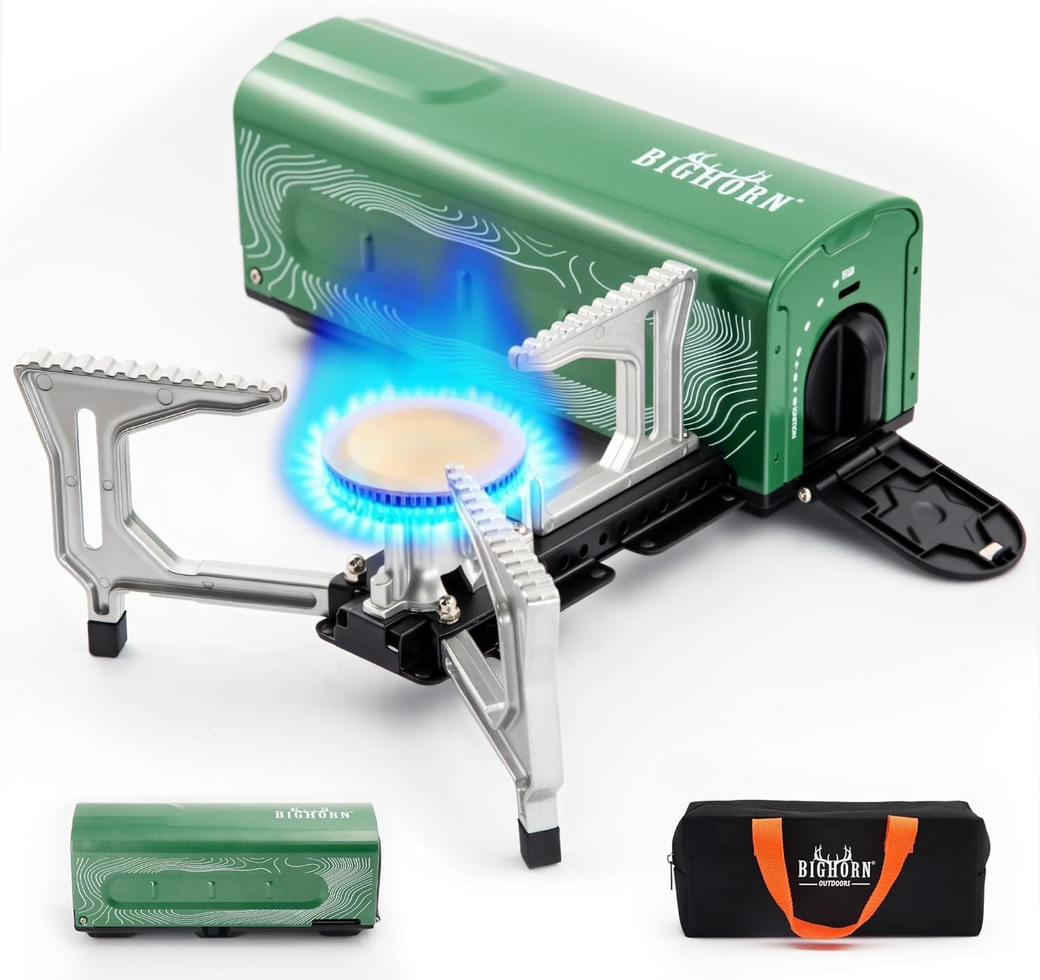 BIG HORN OUTDOORS Portable Butane Camping Stove w Carry Case Open Box