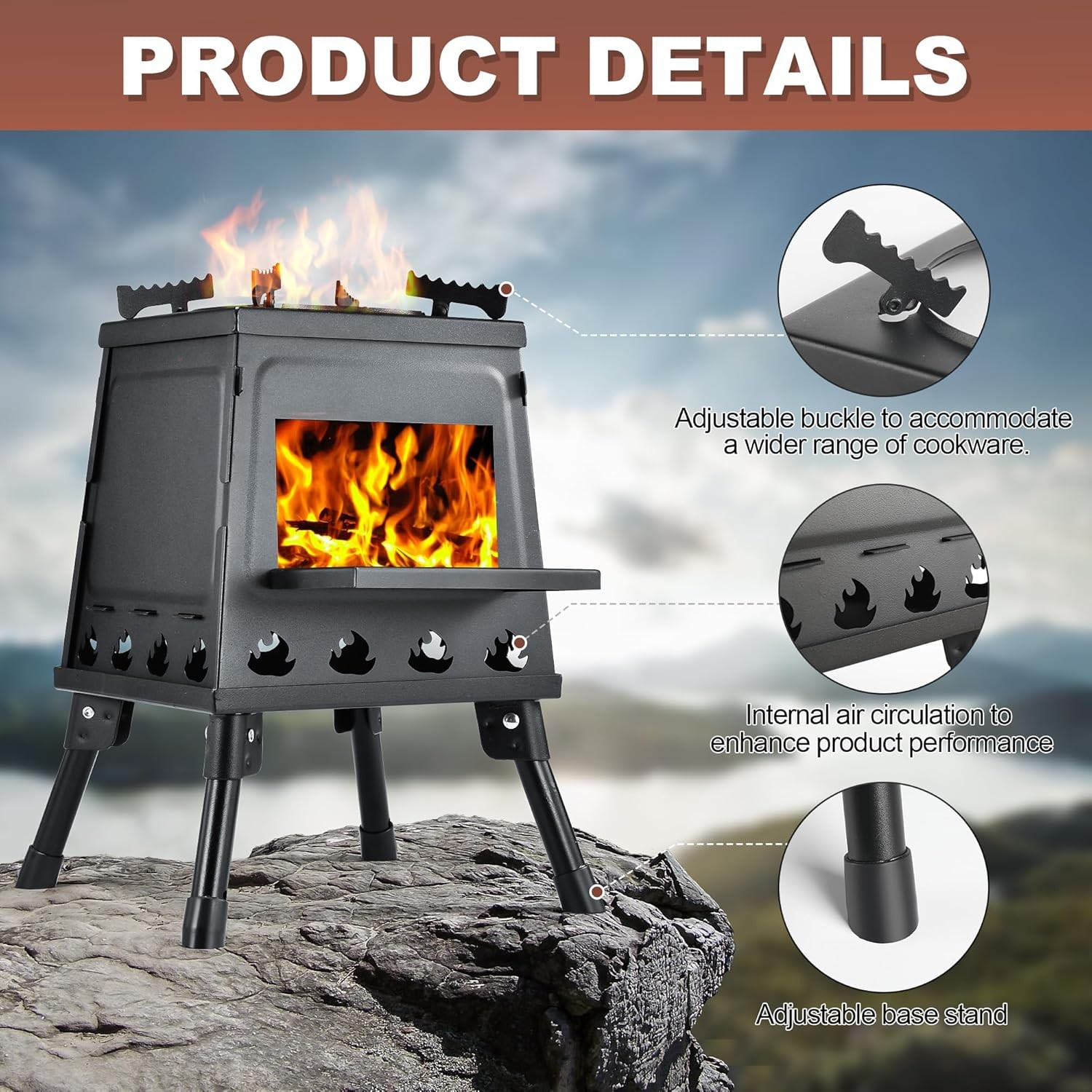 Wood Burning Camping Stove Portable Cast Iron Camping Wood Stove Oudoor Cooking