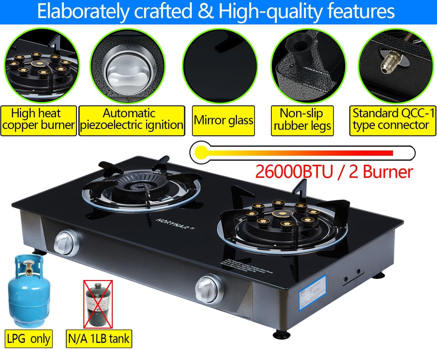 Propane Stove 2 Burner Propane Gas Stove Novel 9 Copper Burners Auto Ignition Te