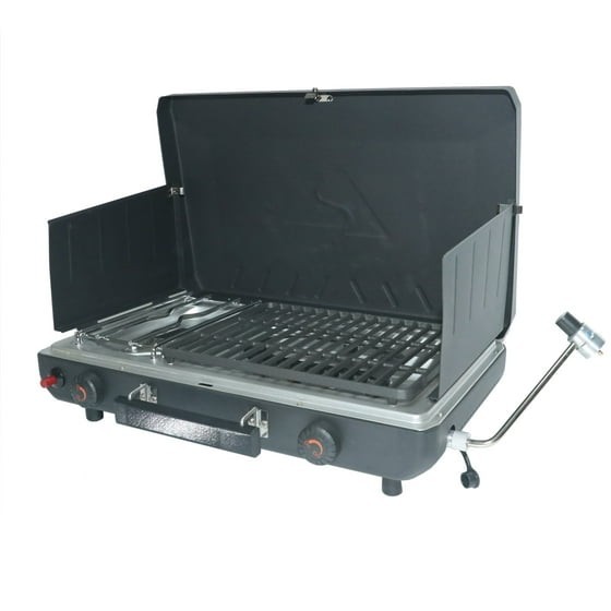 Ozark Trail 2 Burner Black Propane 2-in-1 Portable Camp Stove and Grill New