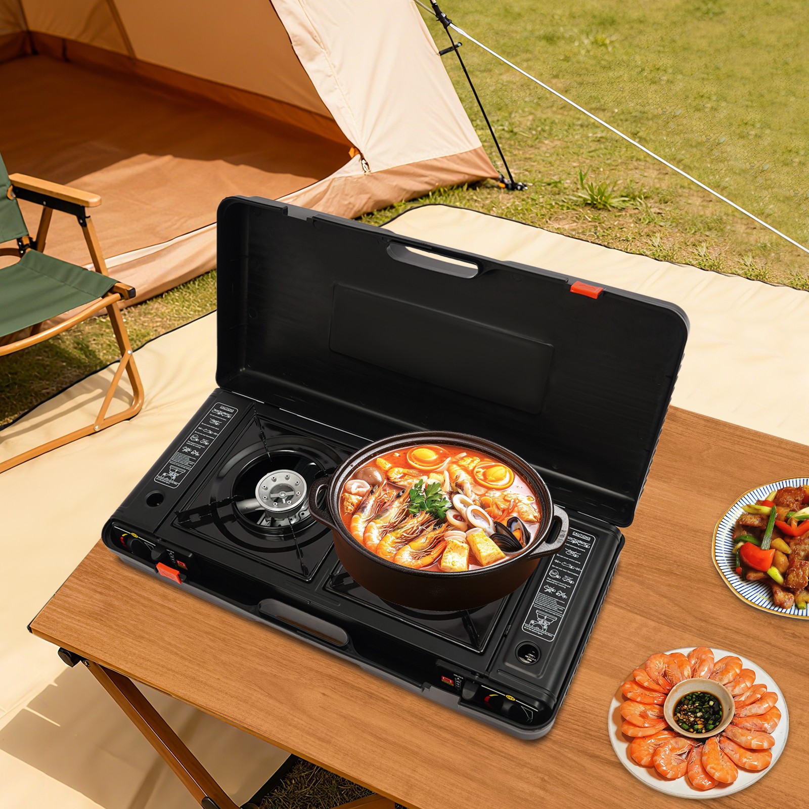 Portable 2-Burner Butane Camping Stove for Outdoor Cooking with Carrying Case