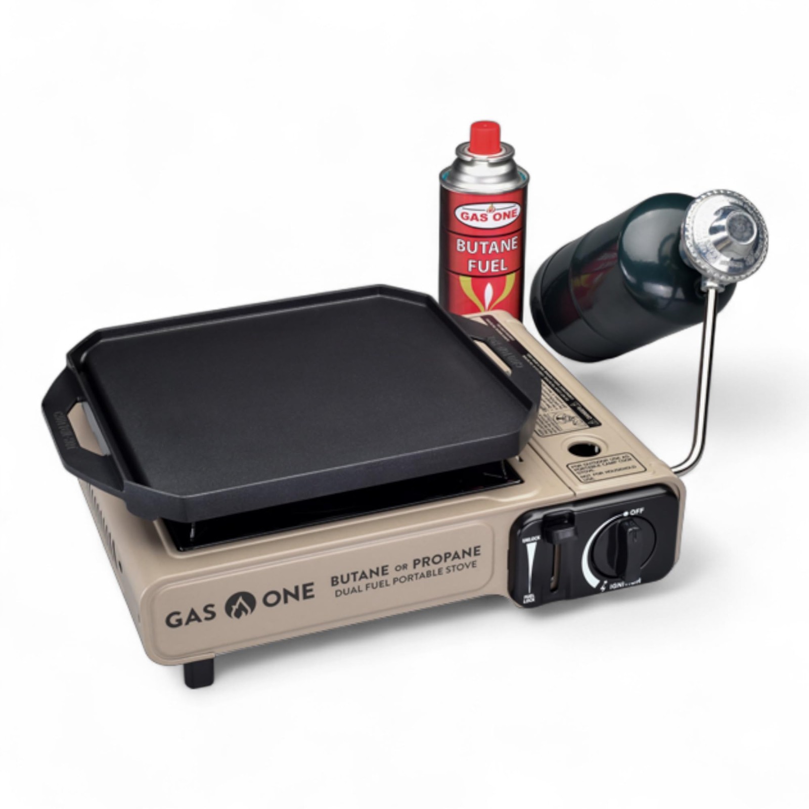 Dual Fuel Propane Butane Stove with Flat Top Griddle – Portable Camping Grill, N