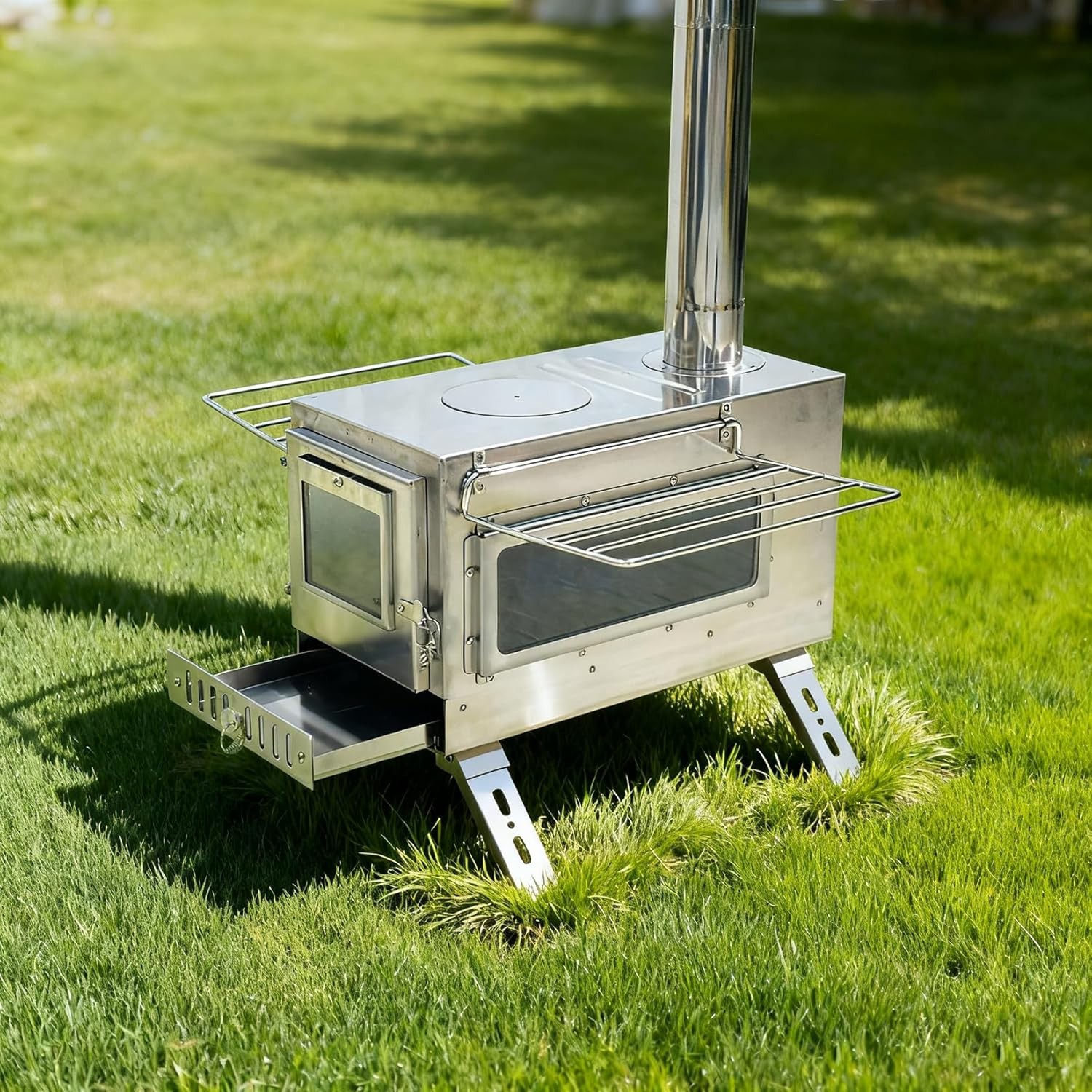 Portable Wood Burning Stove with 6 Stainless Chimney Pipes for Outdoor Hot Tent