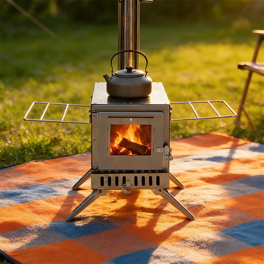 Portable Wood Burning Stove w Pipes Hot Tent Stove for Outdoor Camping & Heating