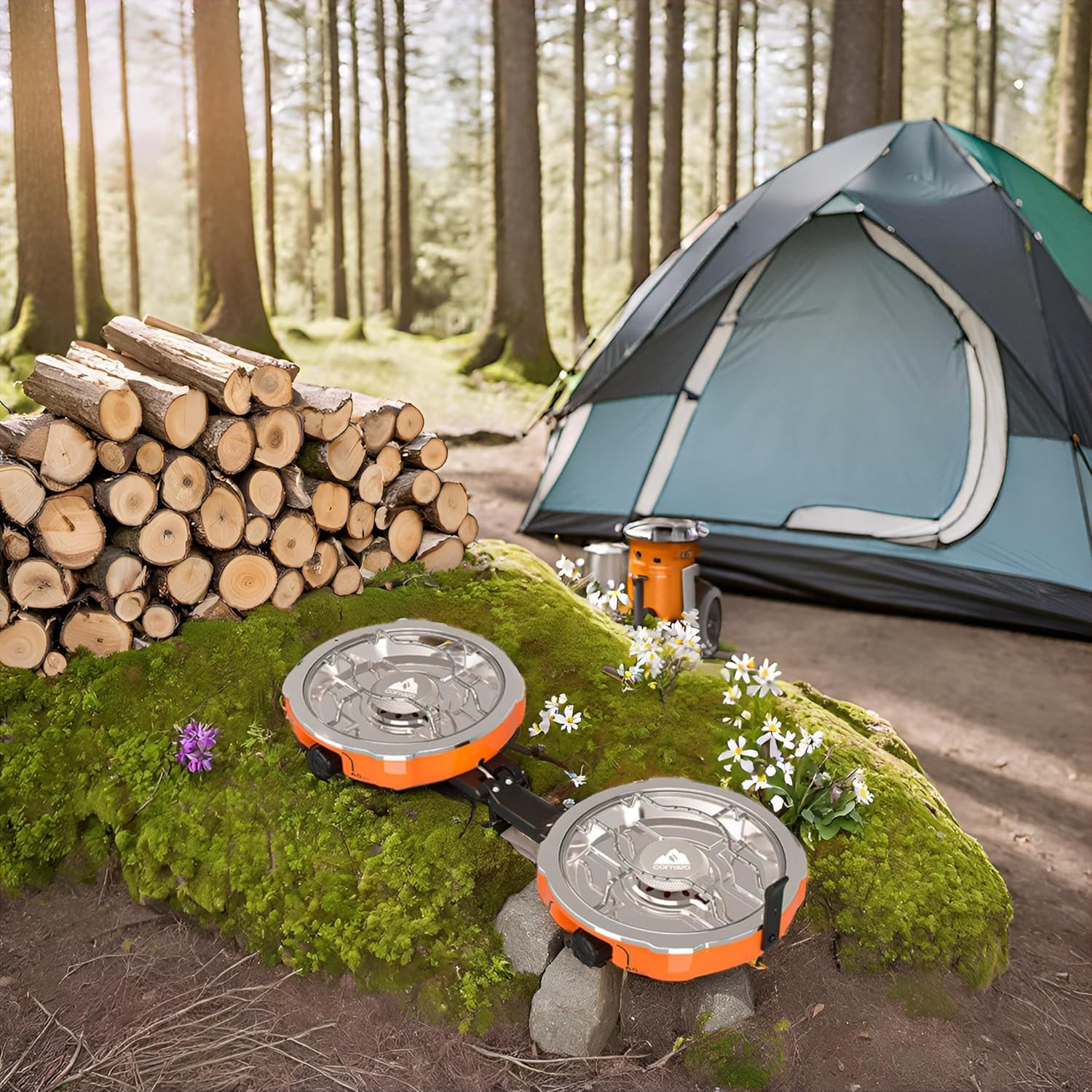 20,000 Btus 2 Burner Propane Camping Stove, Portable Folding Camp Stove with Adj