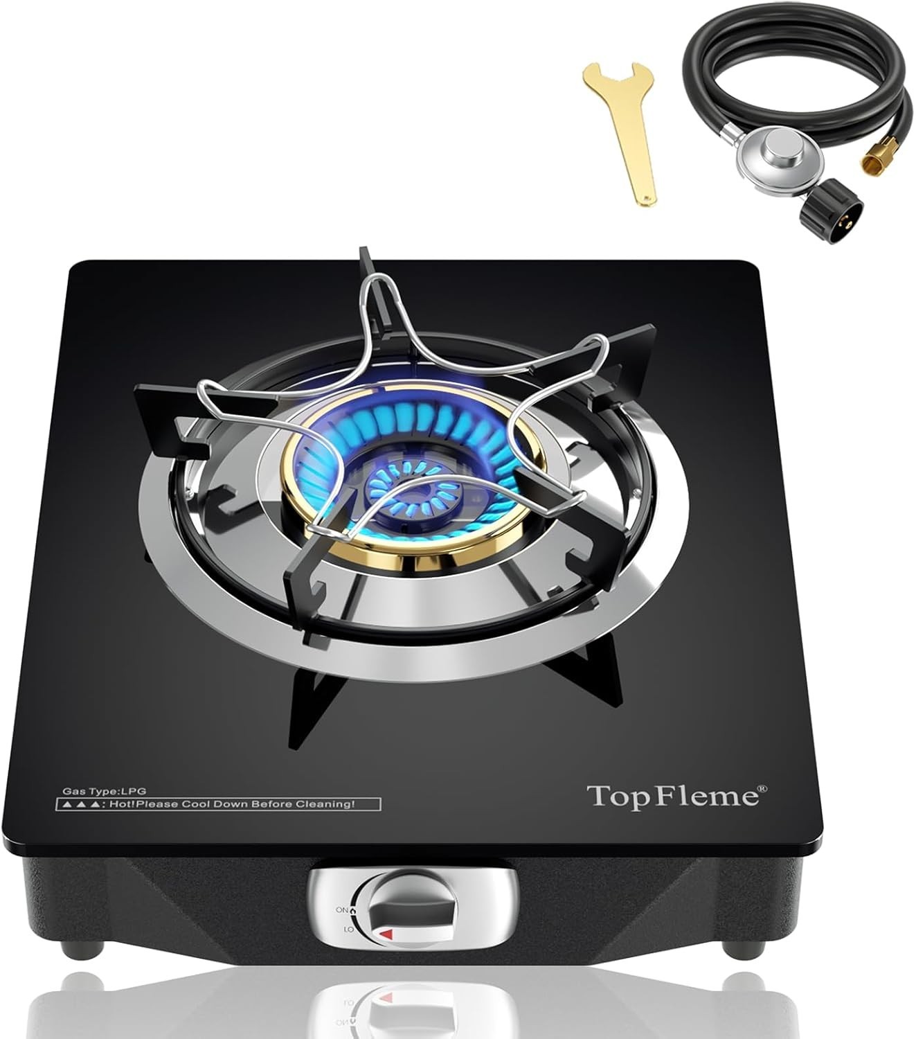 1 Burner Propane Stove 13,600 BTU High-Efficiency Tempered Glass Auto-Ignition G