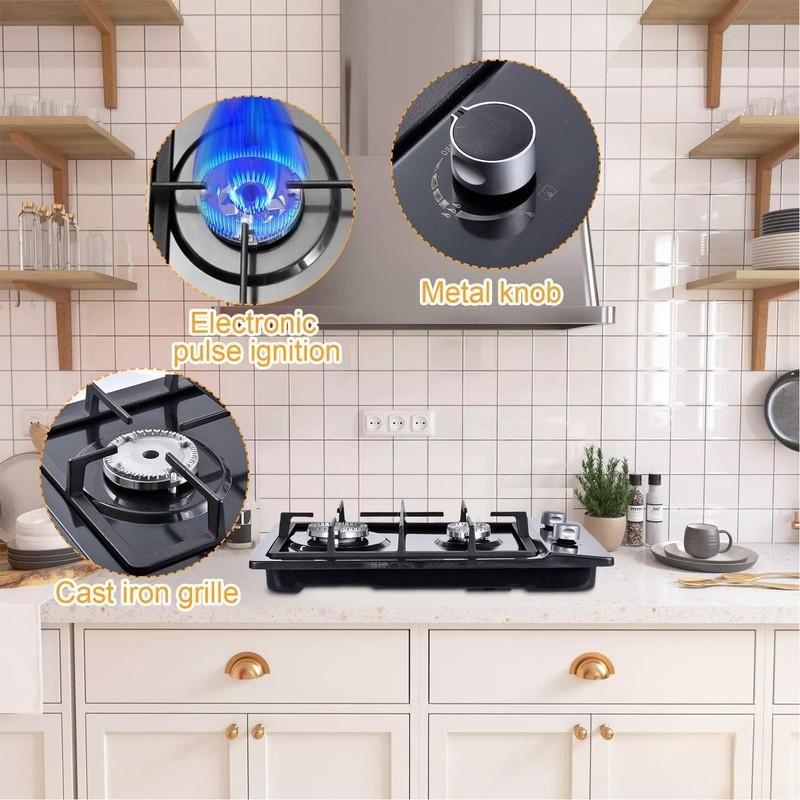 Kitchen 20 inch Gas Cooktop 2 burners NG/LPG Stainless Steel Tempered Glass New