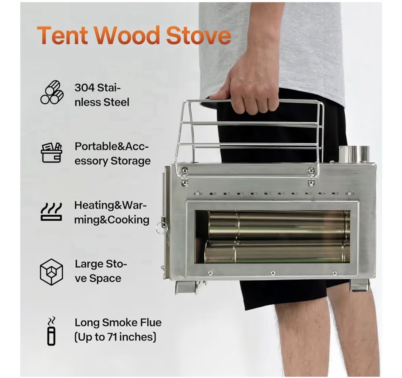 Portable Camping Wood Stove with View Glass and Cooking Function, 8 Stainless…