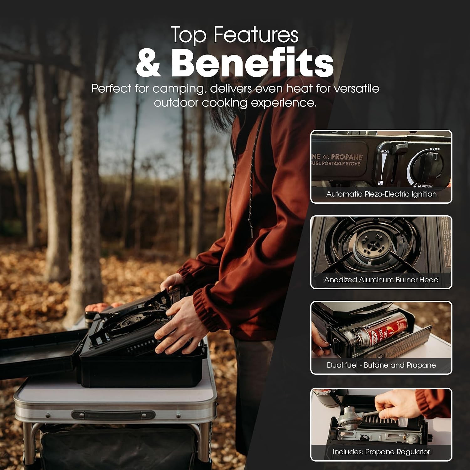 10,000 BTU Dual Fuel Camp Stove – Portable butane & propane Grill with Carry …