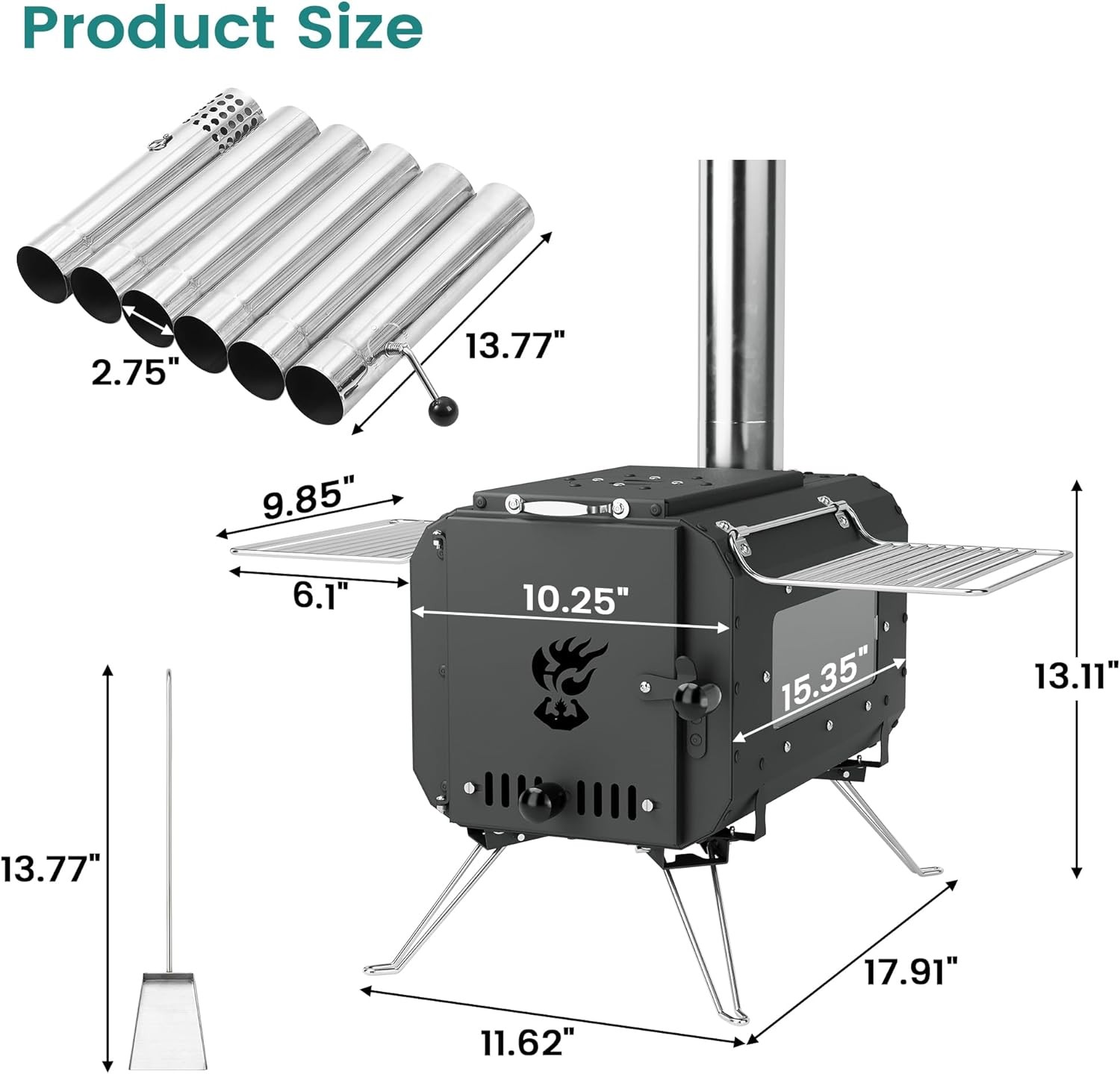 Portable Hot Tent Stove Wood Burning W/ Chimney & View Glass for Camping Outdoor