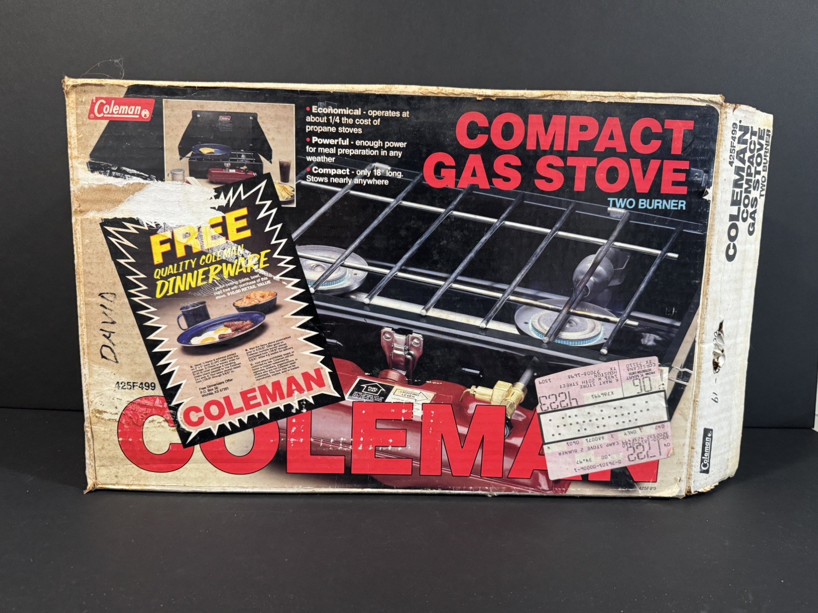 Vintage Coleman 425F499 Two Burner Camp Stove Fuel Gas Red Tank-NEW IN BOX