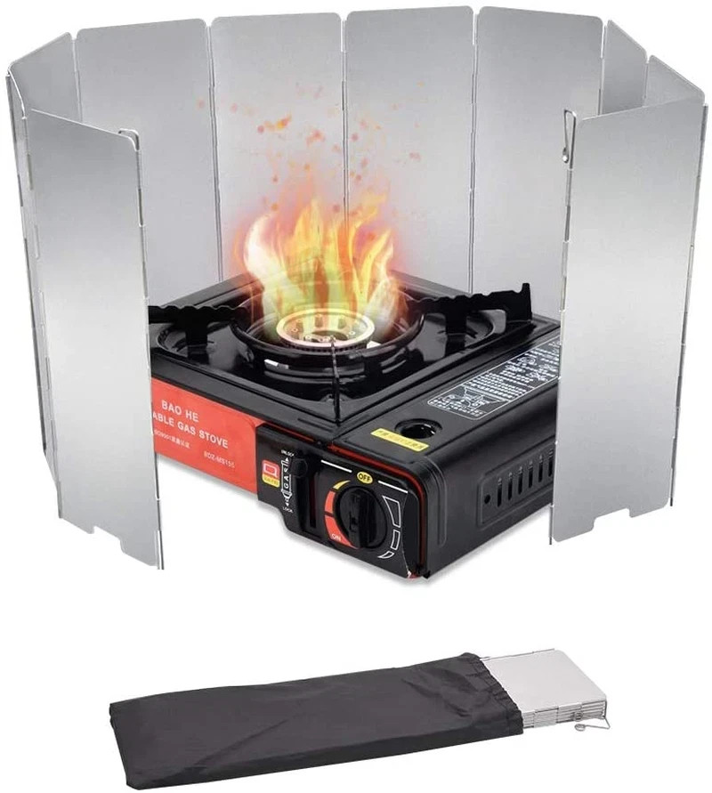 10 Plate Aluminum Stove Windscreen Folding Camping Gas Butane Stove Wind Shield