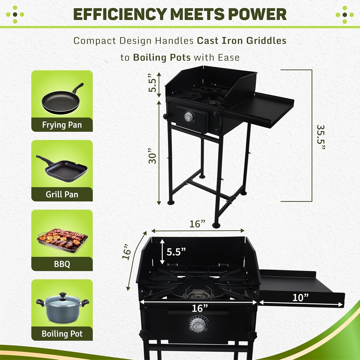 Single Burner Propane Stove – 1,30,000 BTU – with Side Shelf & Wind Panel