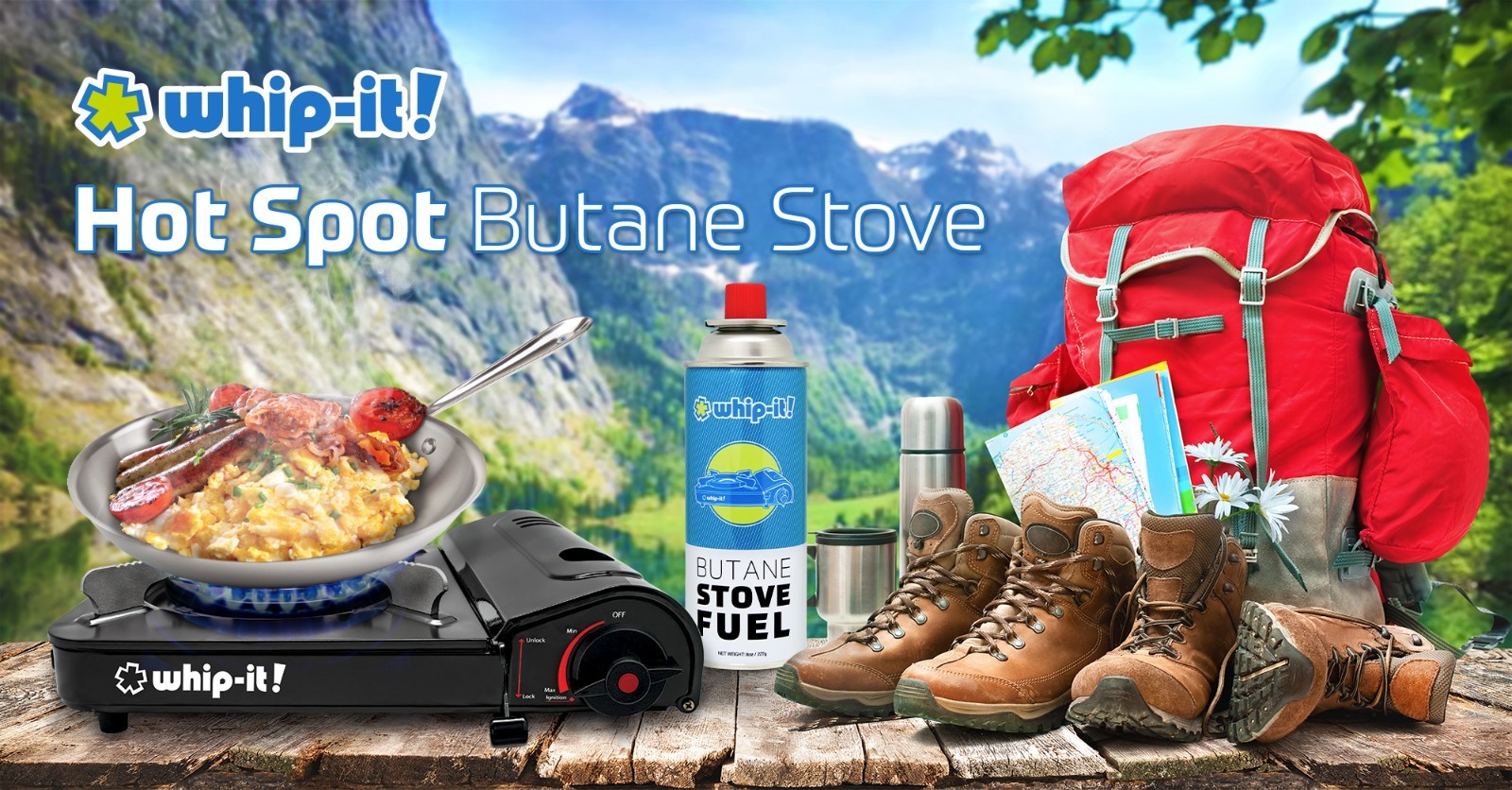 New WHIP IT Portable Single Butane Gas Camping Stove w/ Hard Case 4 CANS