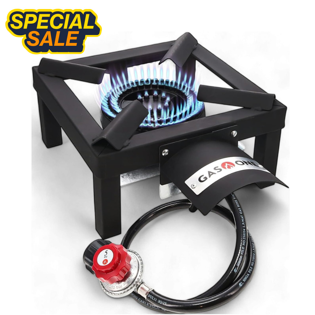 High Pressure Single Propane Burner – Outdoor Cooking with Heat Shield and Guard