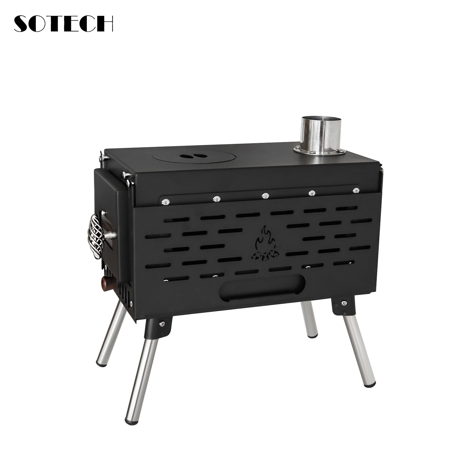 SOTECH Black Wood Stove Portable Camp Fire Heater Grill Camping Hiking Outdoor