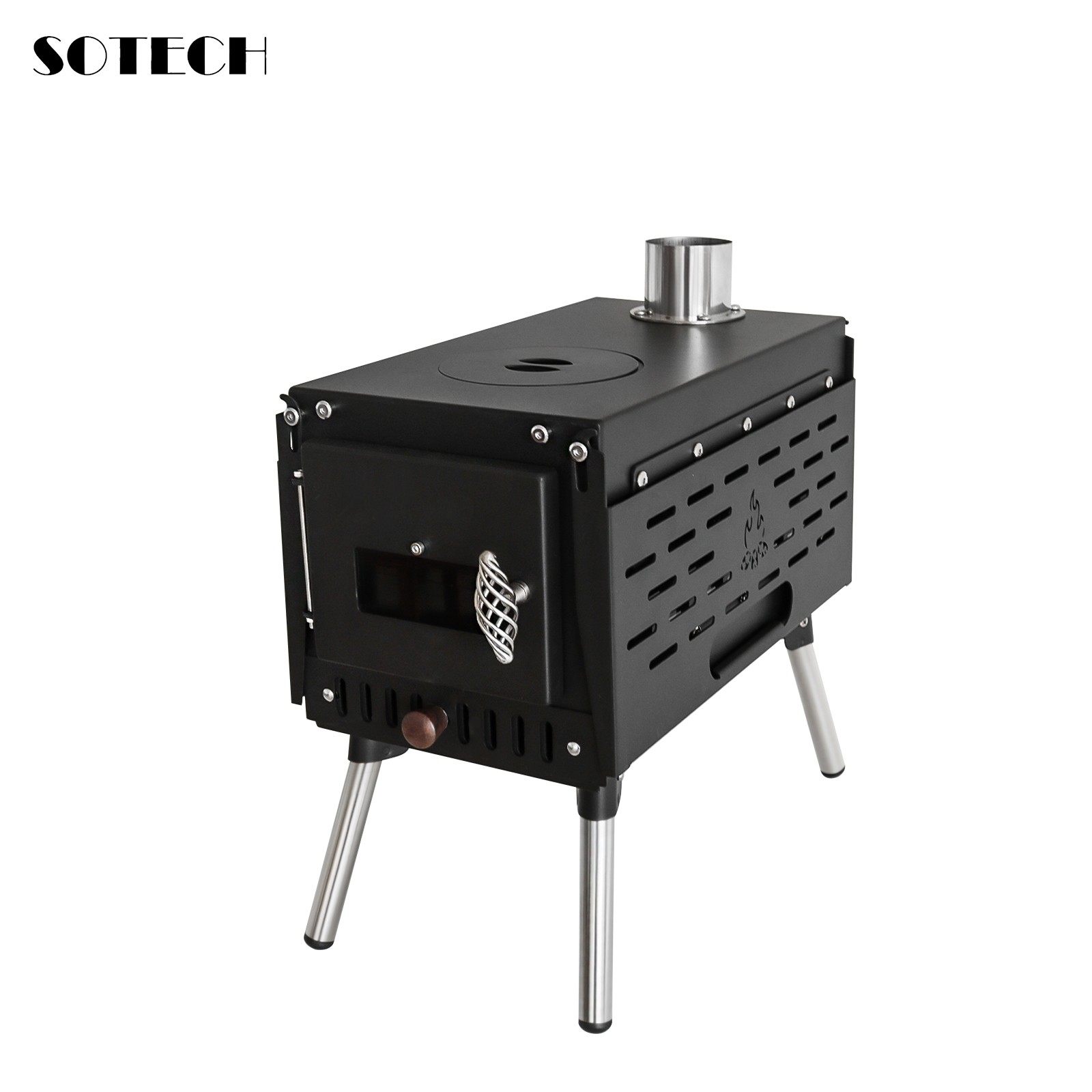SOTECH Black Wood Stove Portable Camp Fire Heater Grill Camping Hiking Outdoor