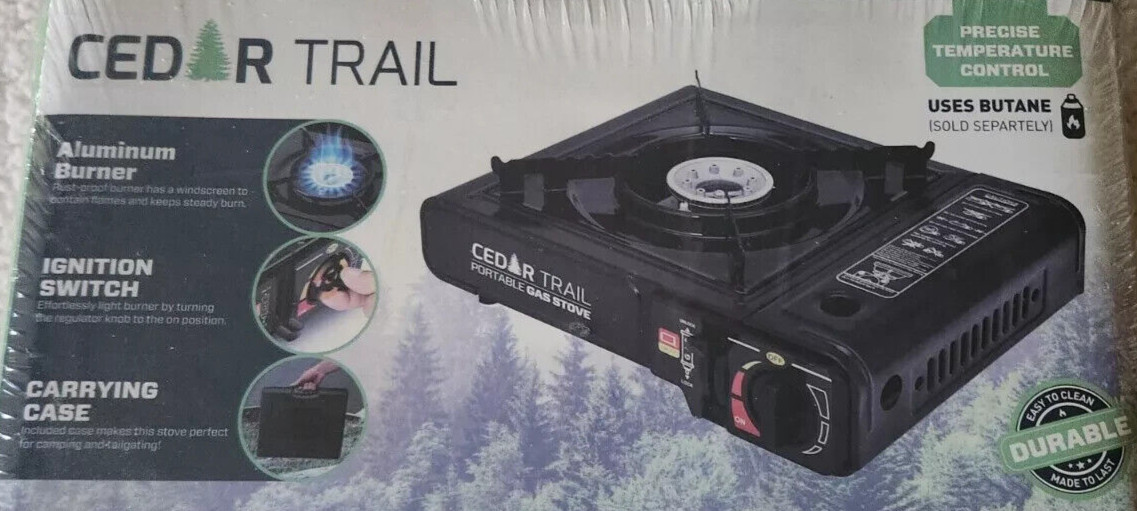 Cedar Trail Portable Butane Gas Stove w/Carry Case Ignition Switch, Temp Control