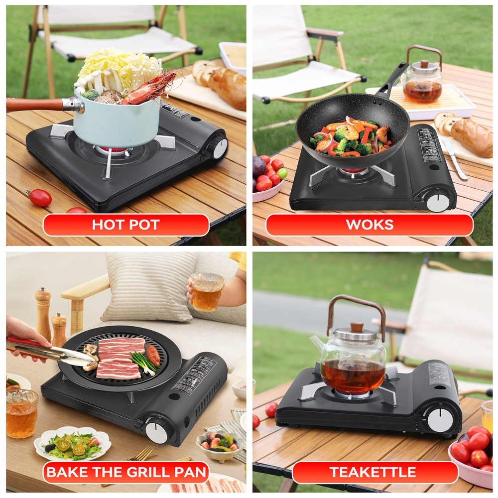 REDSUN F8 Black Portable Ceramic Burner 3.5kW Ultra Slim Butane Camp Stove