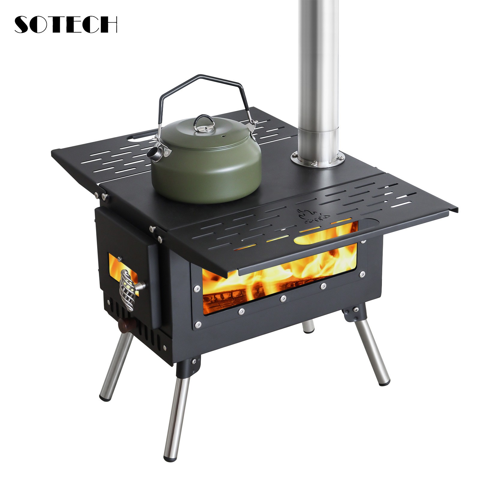 SOTECH Black Wood Stove Portable Camp Fire Heater Grill Camping Hiking Outdoor