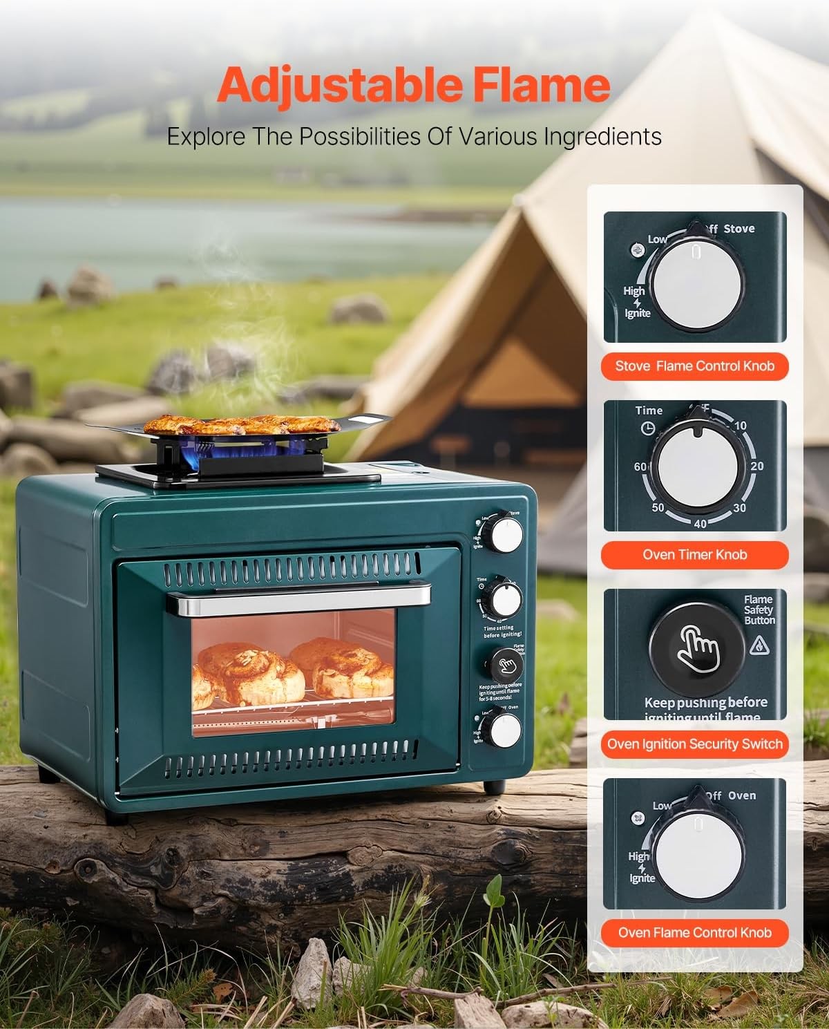 VEVOR 2-in-1 Portable Camping Stove Oven Combo Gas Butane Compatible