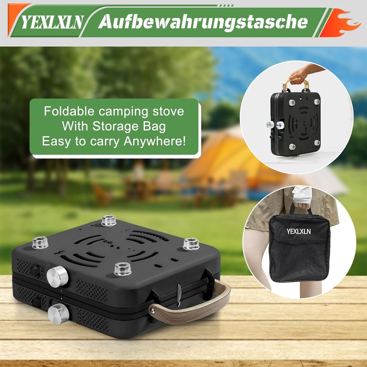 Portable Propane 2-Burner Foldable Camping Stove with Griddle and Carrying Bag