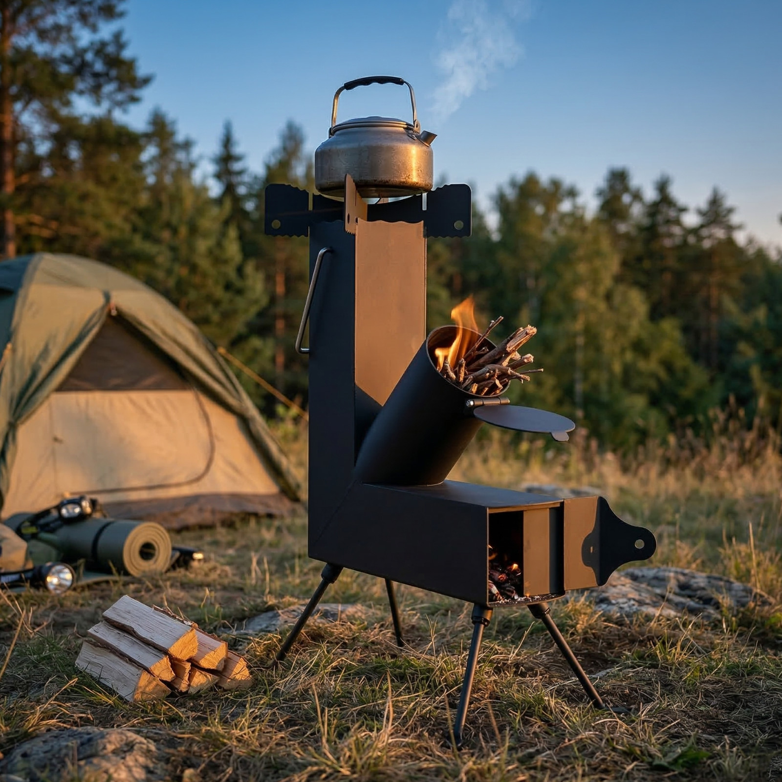Portable Rocket Stove Wood Burning Camping Tent Heater Survival Cooking Stove
