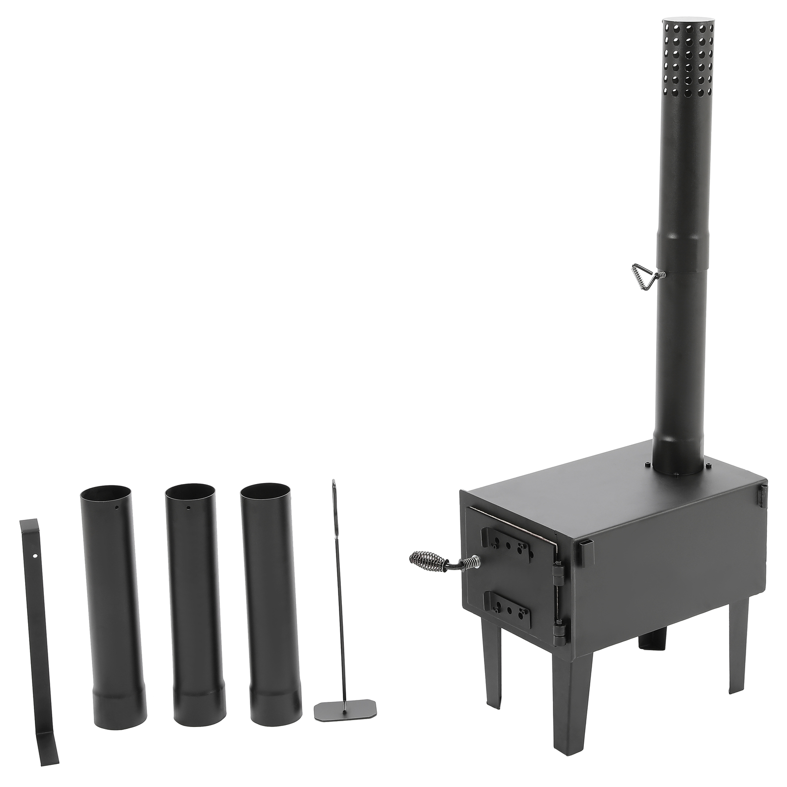 Steel Outdoor Wood Burning Stove for Cooking Hiking with Chimney Pipe Portable
