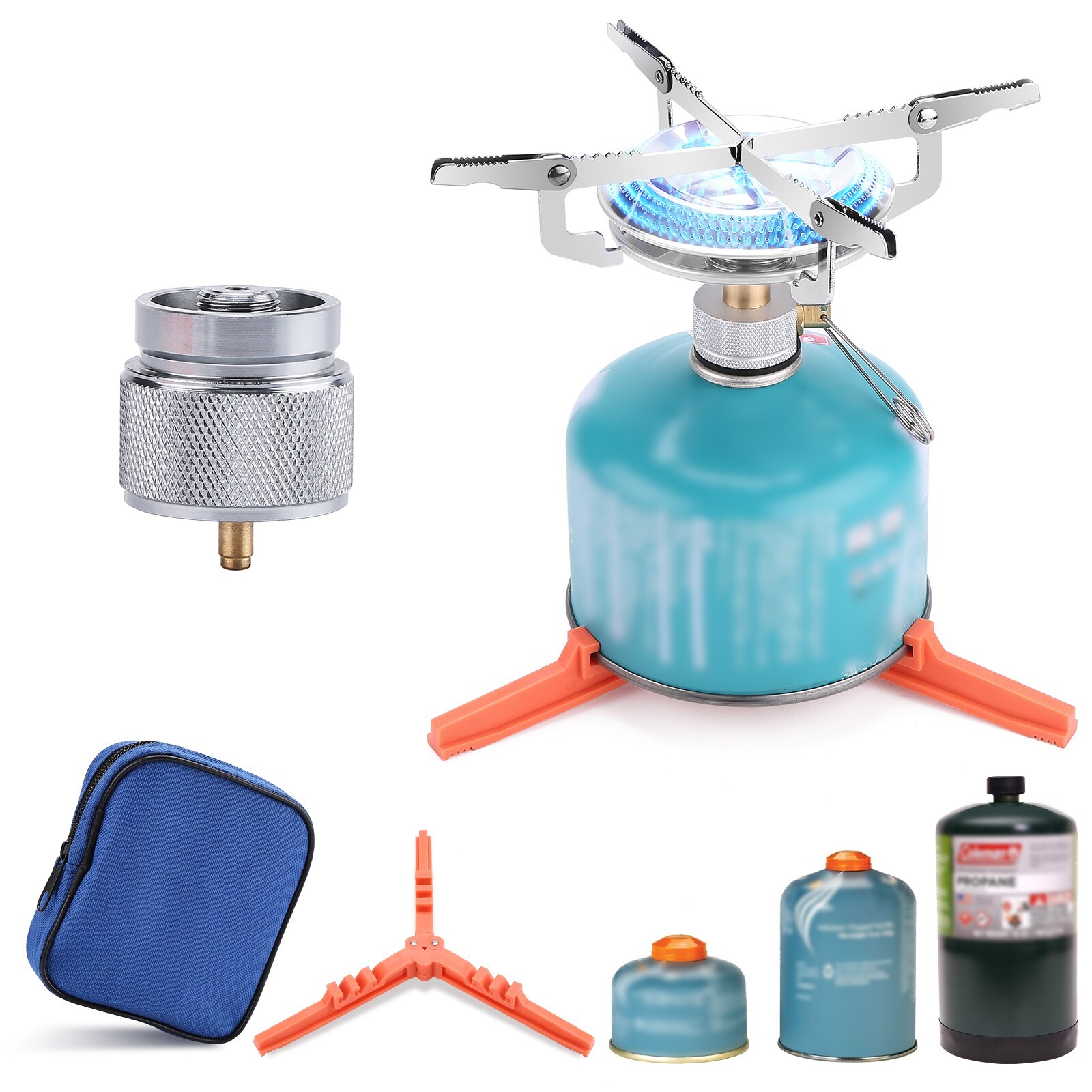 Portable Camping Stove Burner, Backpacking Stove with 1LB Propane Tank Adapter