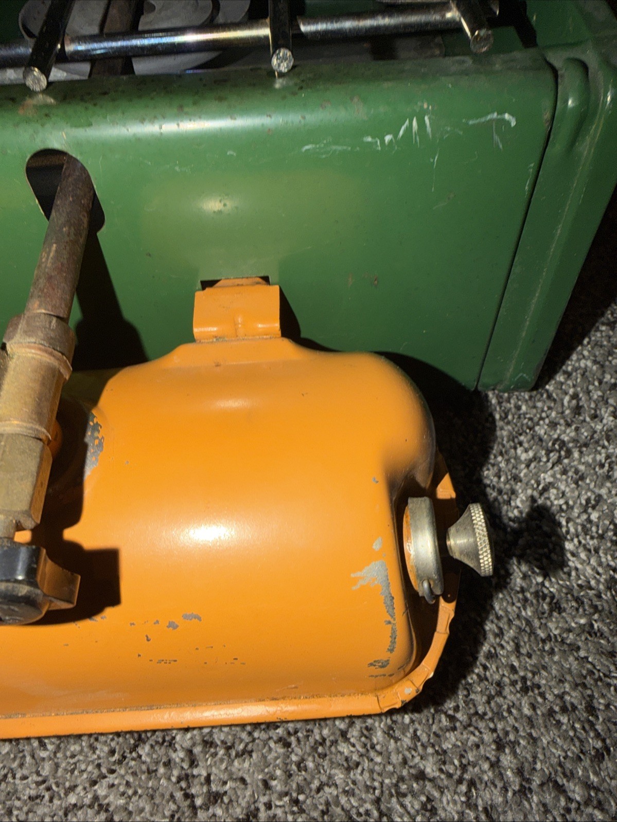Vintage Coleman 413G Camp Stove Yellow Gas Tank Grill Burners Used