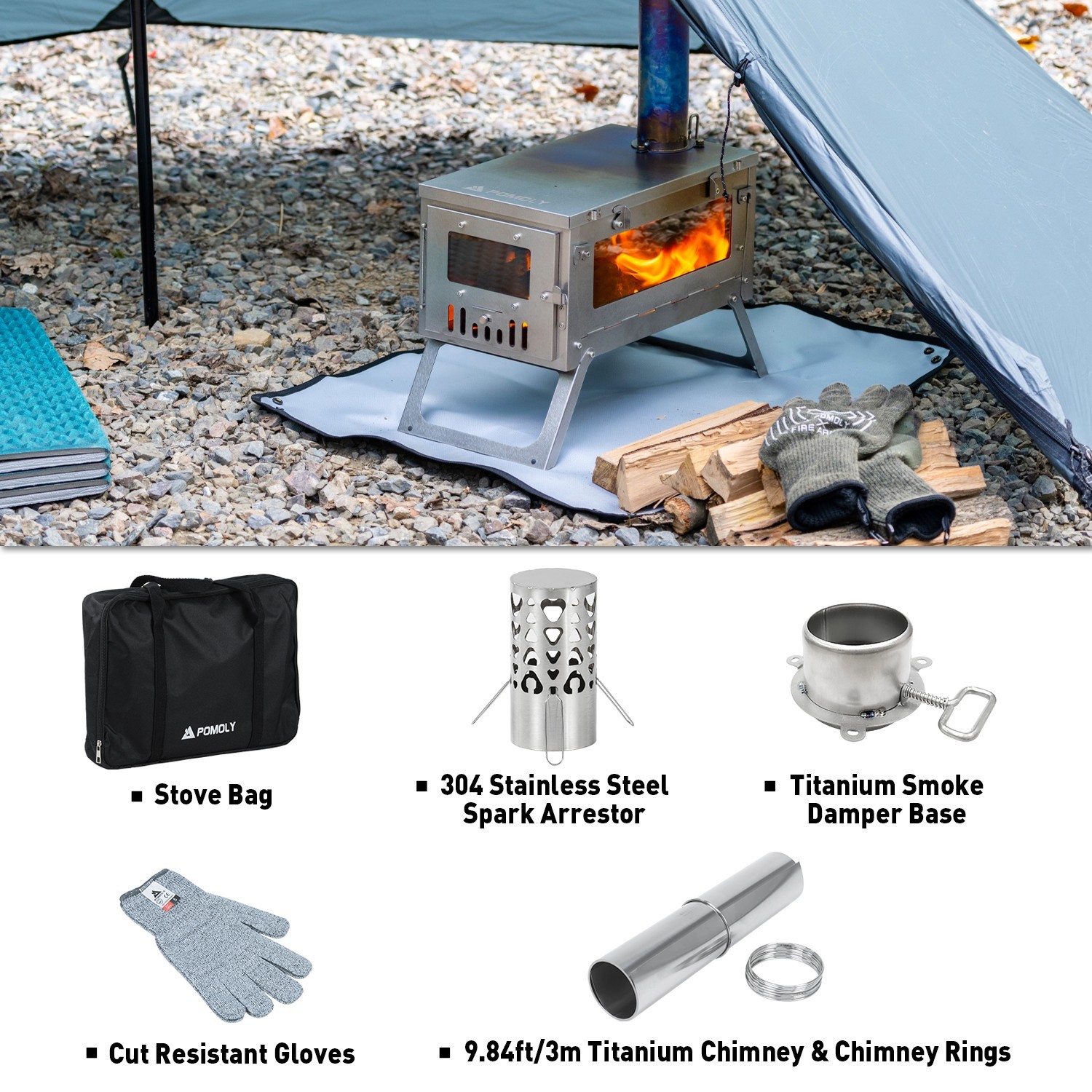 POMOLY Ti 0.6 Camping Wood Stove Portable Lightweight Titanium Stove for Hiking