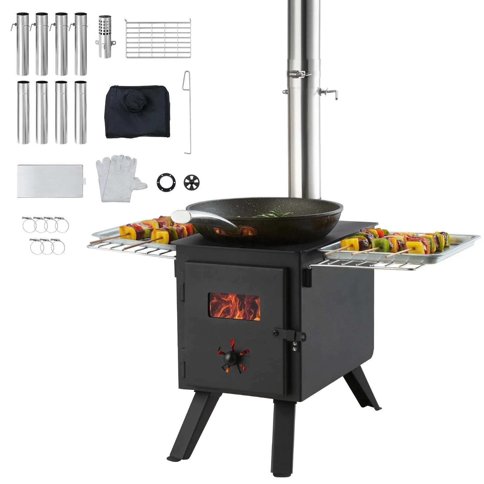 Outdoor 86 in Portable Camping Tent Wood Stove Wood Burning BBQ Stove