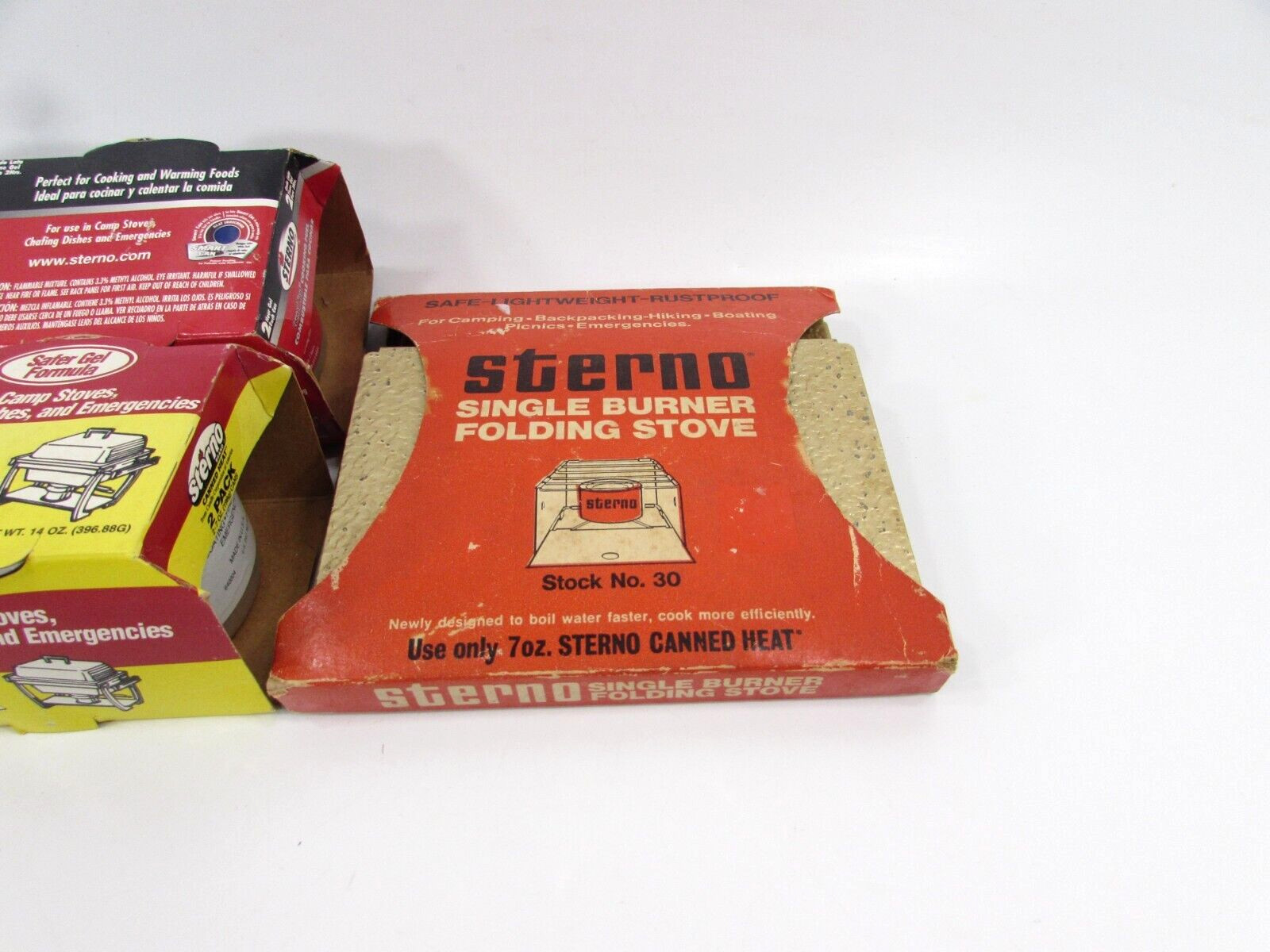 VTG. STERNO Folding Camp Stove Vintage Single Burner + 4 Cans 7 oz. Sterno Fuel