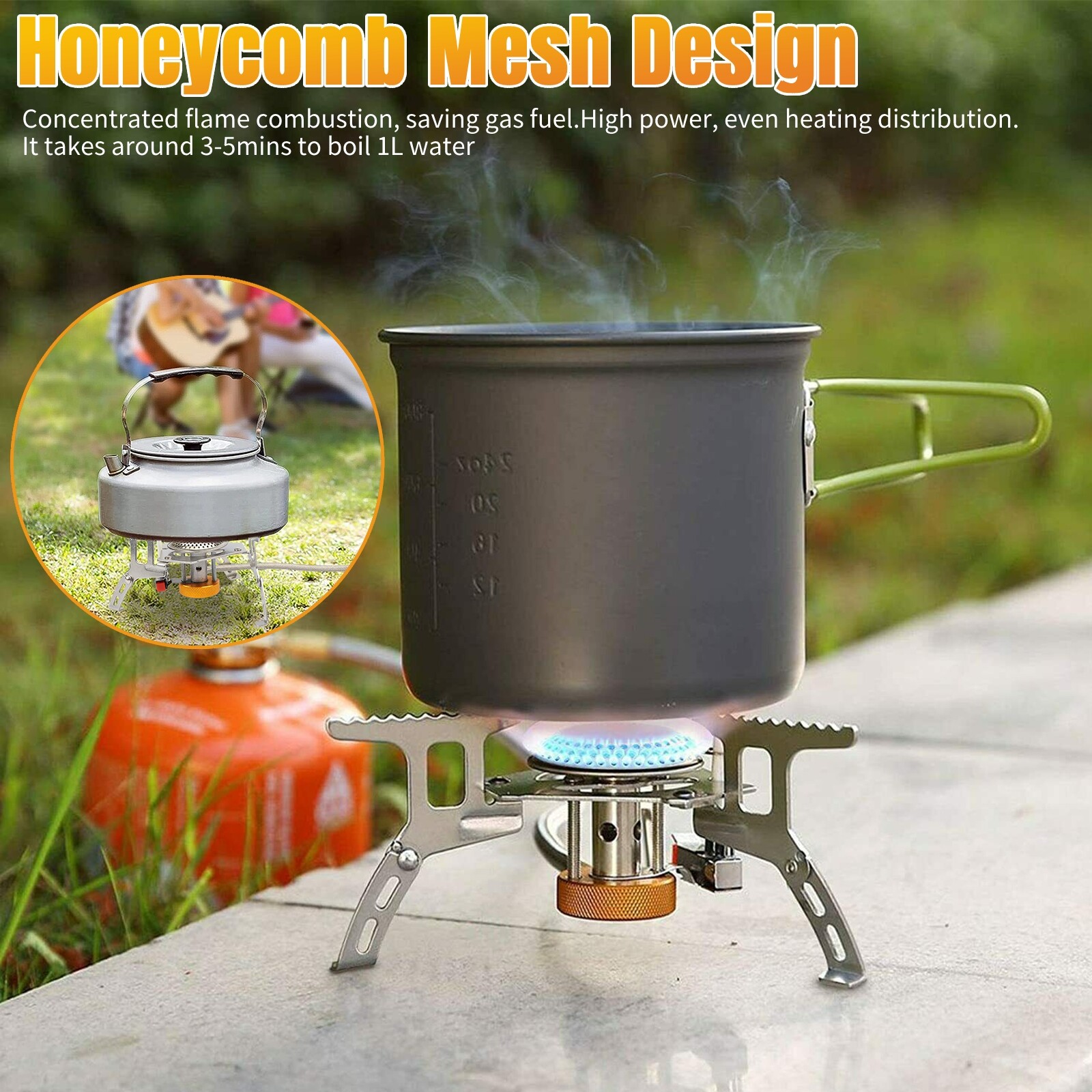 3700W Portable Backpacking Camping Gas Stove with Piezo Ignition + Burner + Case