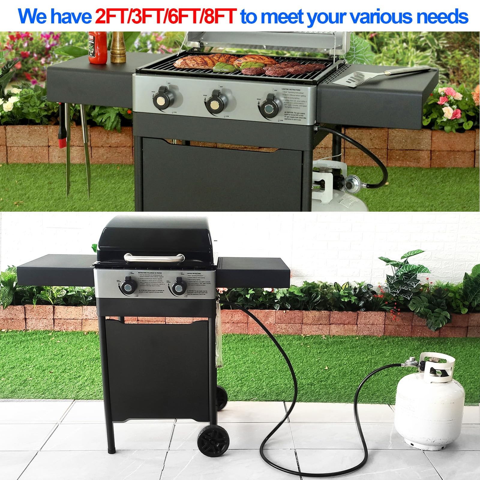 GrillAce 2-Feet propane Gas Grill Regulator and Hose, Replacement 2FT, Black