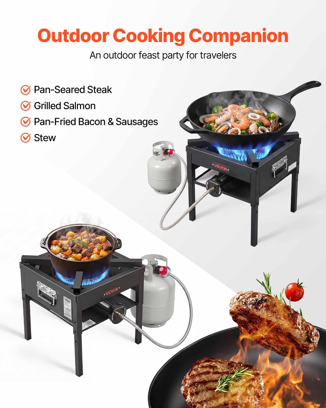 VEVOR Single Burner Propane Gas Stove 200000 BTU Outdoor Camping Cooker for BBQ
