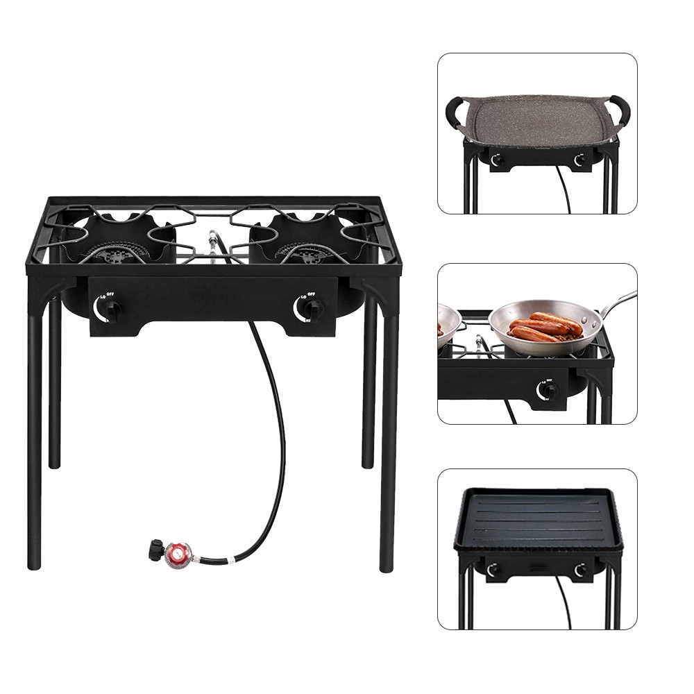 Propane 150000 BTU Double 2 Burner Gas Cooker Stand Stove Outdoor BBQ Grill