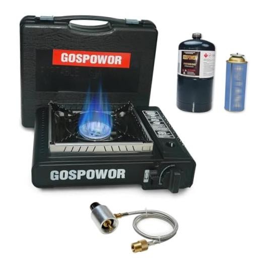 Propane or Butane Stove with Windblocker,Dual Fuel 10,000 BTU Propane Black