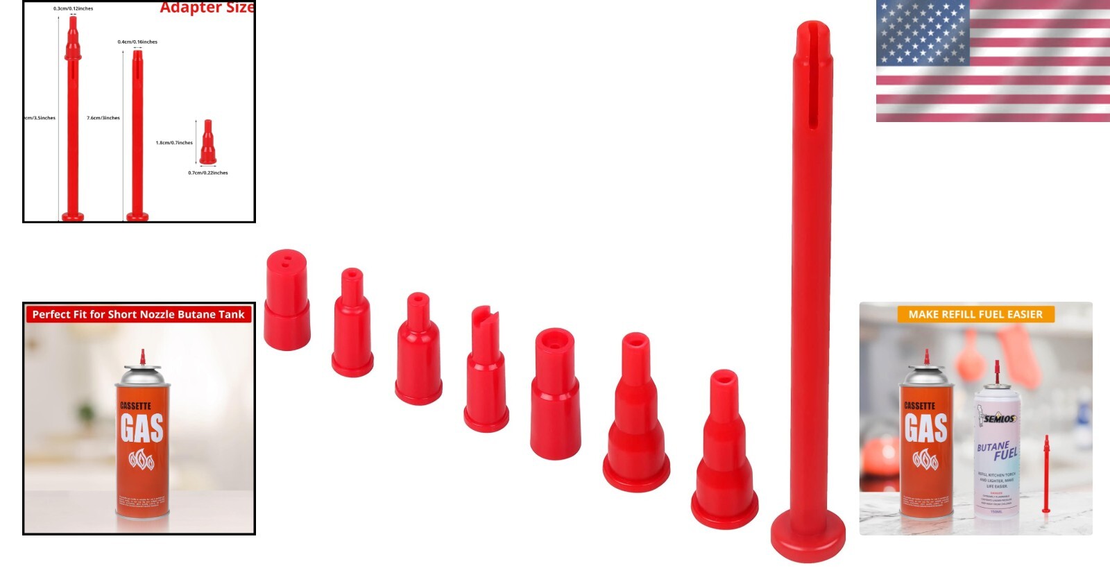 Multi-Purpose Butane Tank Adapter with 8 Refill Tips – Compact & Portable