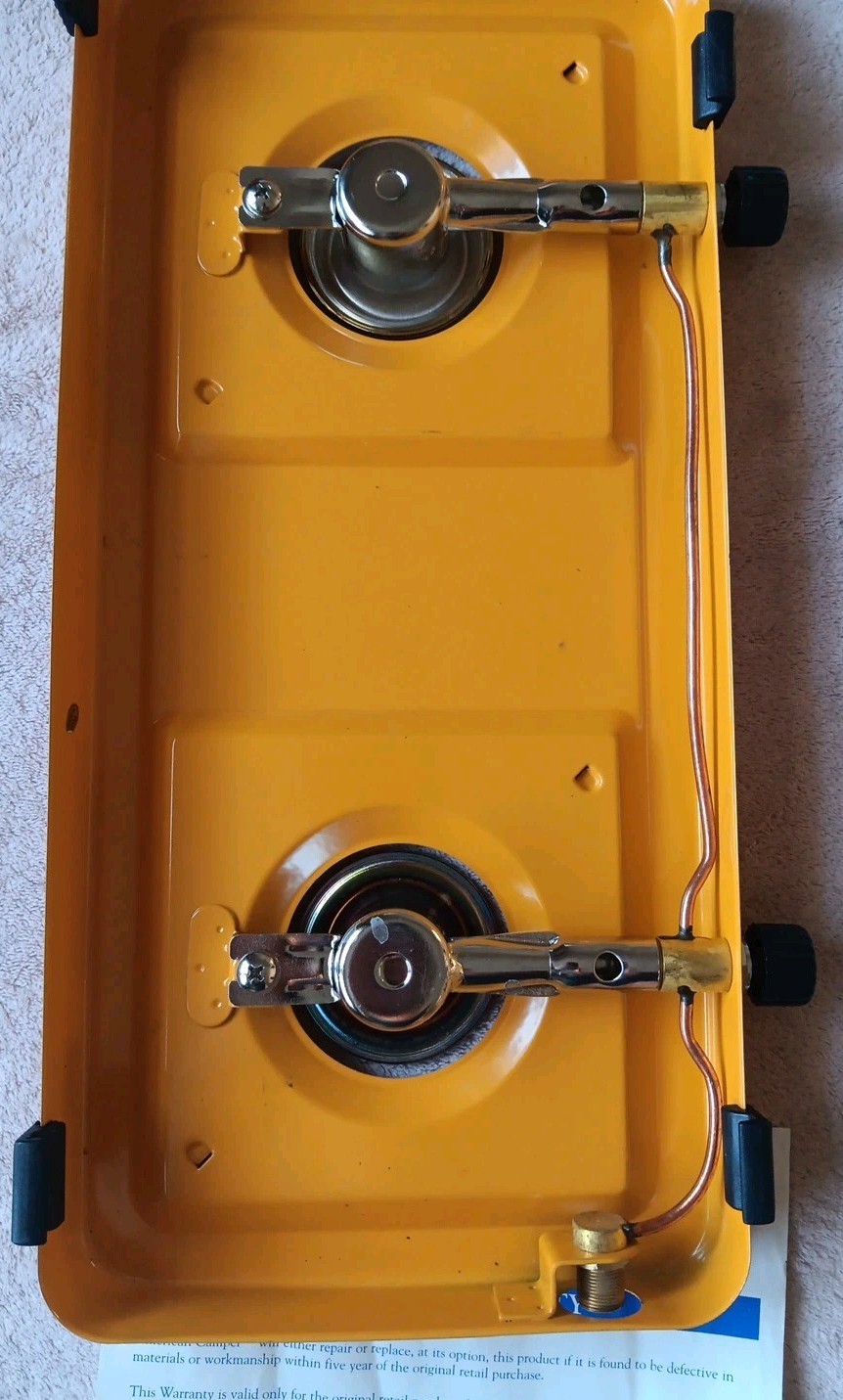 Vintage American Camper Low Profile Two Burner Propane Stove 1080B Yellow