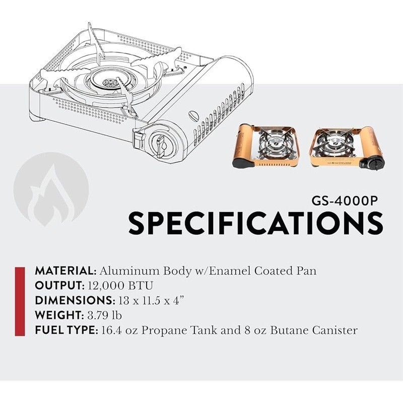 Portable Dual Fuel Camping Stove Butane Propane High Heat Output Auto Ignition