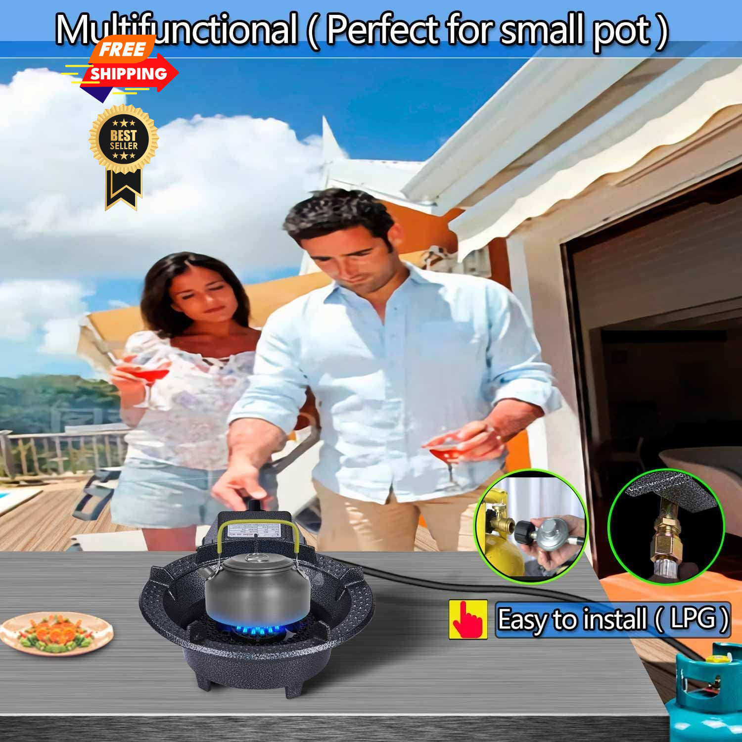 Horynar Automatic Ignition Single Propane Burner Cast Iron 1, Silver