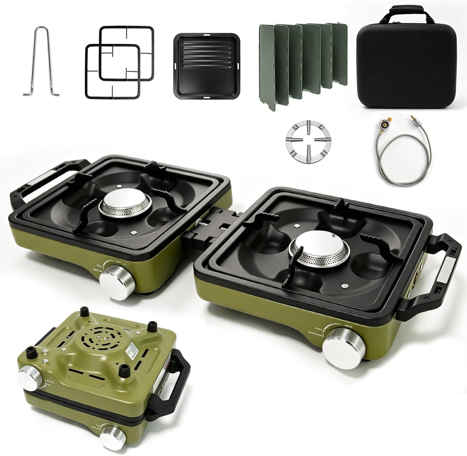 2 Burner Portable Camp Stove 24000 BTU Propane Camping Stove W/ Windshield