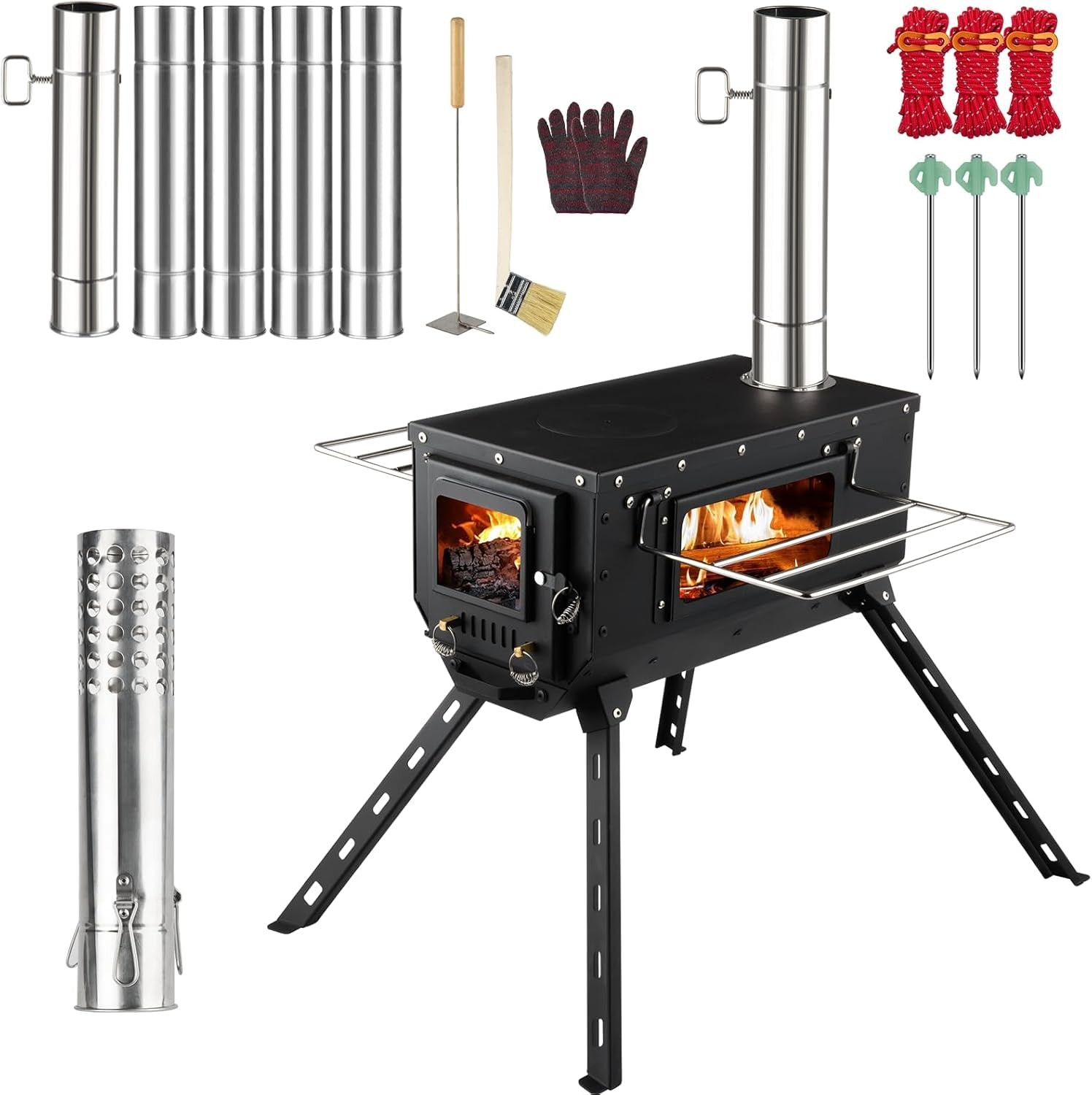 Tent Stove Wood Stove with Tall Feet,Portable Hot Tent Stove with 6 Stainless…