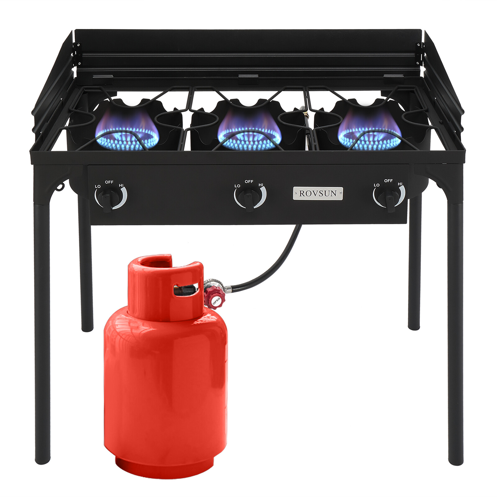 3 Burner Outdoor Camping Stove with Windscreen, 225,000 BTU Propane Gas Cooker