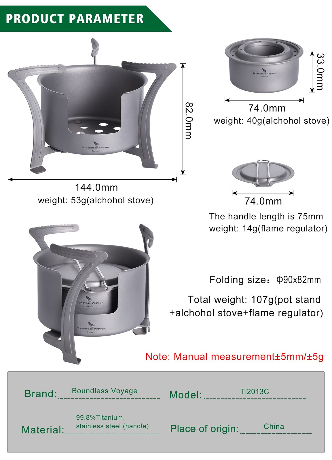 Boundless Voyage Camping Titanium Spirit Alcohol Stove Pot Stand Backpacking