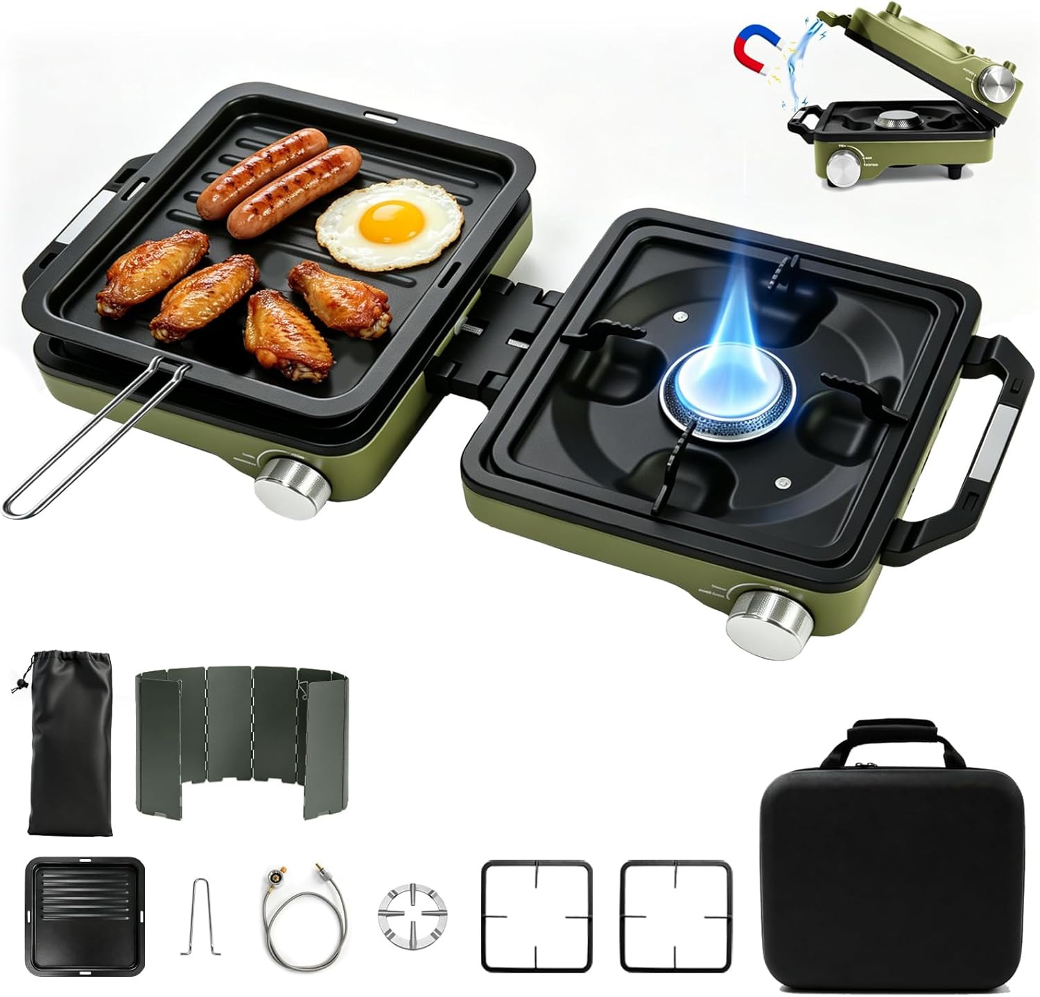2 Burner Camping Stove with Windshield, 24000 BTU Propane Camp Stove, Portable F